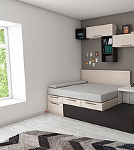 Tempat tidur dengan laci dan meja belajar