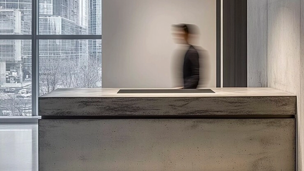Meja resepsionis kantor berbahan beton