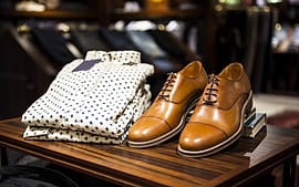 Kemeja terlipat dan sepatu kulit