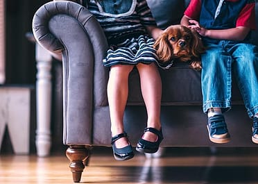 Anak bermain di sofa